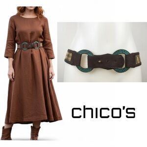 Chico's Multicolor Aztec Western Boho Belt Turquoise Size Medium Vegan Leather